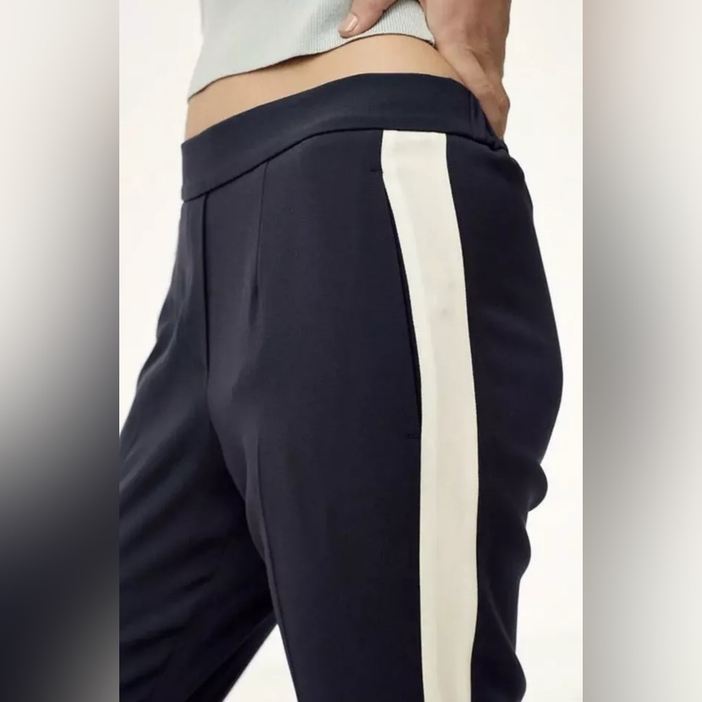 Aritzia Babaton Cohen Navy Pants with Stripe
